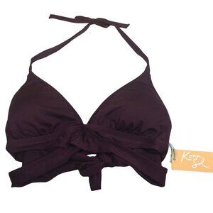 Kona Sol Womens Size Medium Bikini Swim Top Halter Wrap Style Burgundy New